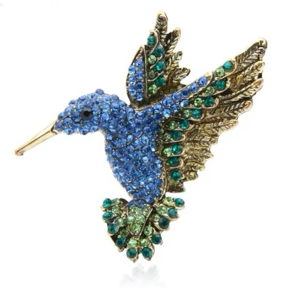 ✨ Zara Dominica Crystal Blue Hummingbird Brooch - Picture 4 of 8